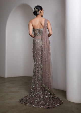 Pink draped embellished gown