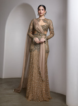 Nude Embroidered Signature Gown