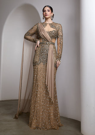 Nude Embroidered Signature Gown