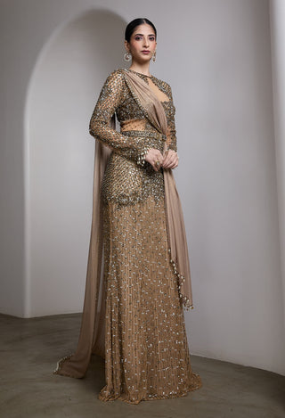 Nude Embroidered Signature Gown