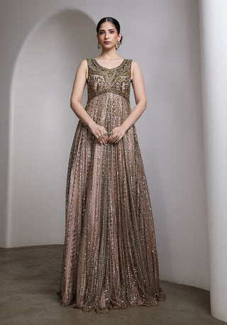 Pink vertical sequin embellished gown