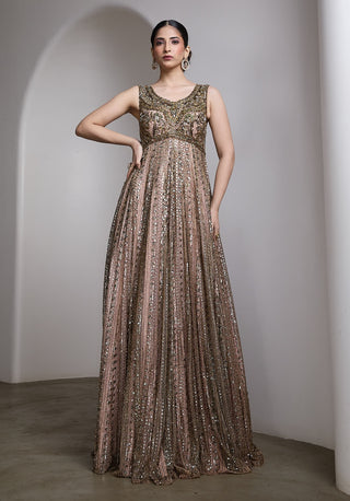 Pink vertical sequin embellished gown