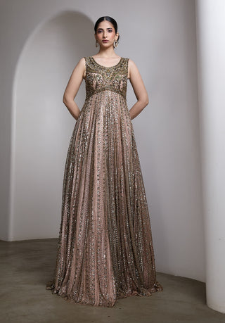 Pink vertical sequin embellished gown