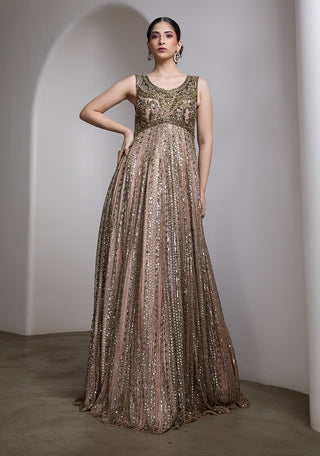 Pink vertical sequin embellished gown