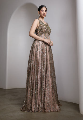 Pink vertical sequin embellished gown