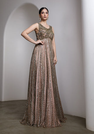 Pink vertical sequin embellished gown