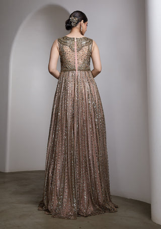 Pink vertical sequin embellished gown