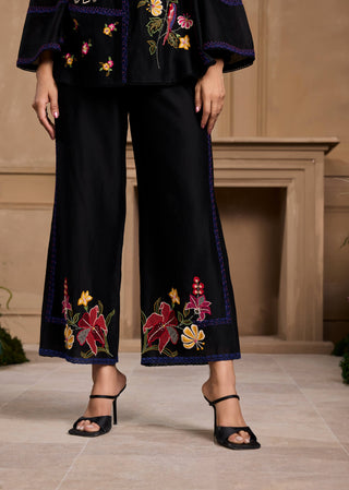 Black Floral Embroidered Panel Shirt And Pants by Chandrima available on Indiaspopup