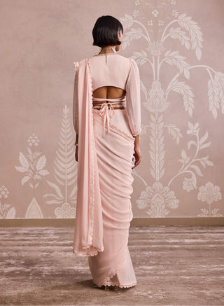 Powder pink georgette sari set