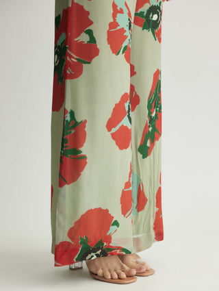 Mint And Red Floral Pant And Cape Set by Koai available on Indiaspopup