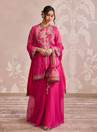 Royal fuchsia organza kurta and sharara set