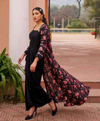 Chhavvi Aggarwal-Black Dress And Long Jacket-INDIASPOPUP.COM