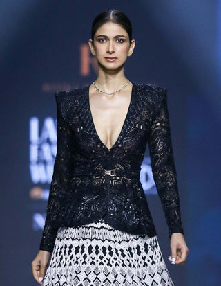 Harmony black peplum blazer and lehenga set