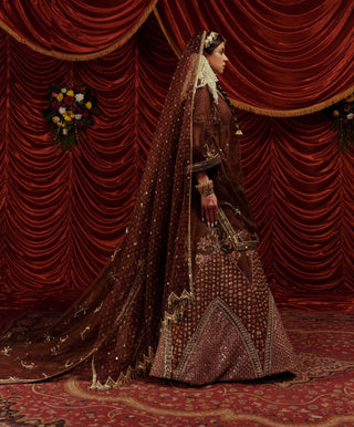 Katha caramel brown lehenga set