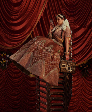 Katha Caramel Brown Lehenga Set by Payal And Zinal available on Indiaspopup.com