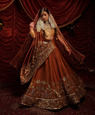 Rani Tawny Brown Lehenga Set by Payal And Zinal available on Indiaspopup.com