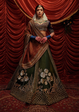 Vadhu Seaweed Green Lehenga Set by Payal And Zinal available on Indiaspopup.com