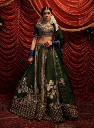 Saajhedaari Seaweed Green Lehenga Set by Payal And Zinal available on Indiaspopup.com