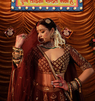 Taj Tawny Brown Lehenga Set by Payal And Zinal available on Indiaspopup.com