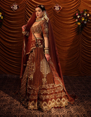 Taj Tawny Brown Lehenga Set by Payal And Zinal available on Indiaspopup.com