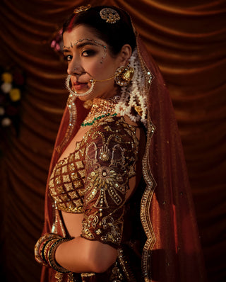 Taj Tawny Brown Lehenga Set by Payal And Zinal available on Indiaspopup.com