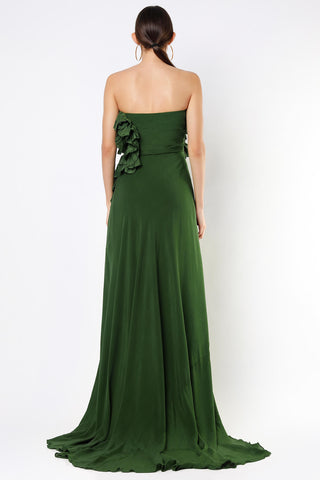 Deme By Gabriella-Forest Green Ruffle Gown-INDIASPOPUP.COM