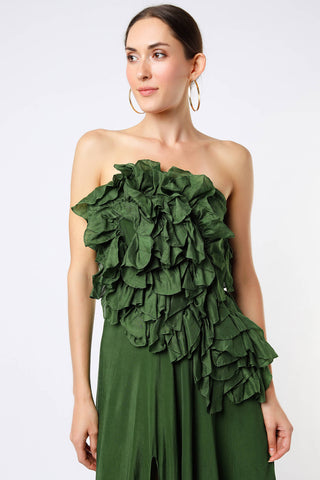 Deme By Gabriella-Forest Green Ruffle Gown-INDIASPOPUP.COM