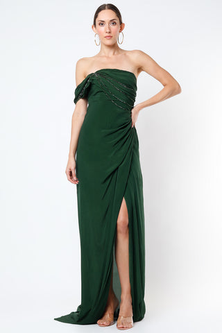 Deme By Gabriella-Emerald Green Beaded Gown-INDIASPOPUP.COM