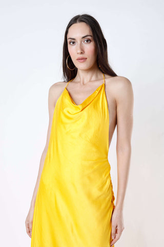 Deme By Gabriella-Yellow Cowl Long Gown-INDIASPOPUP.COM