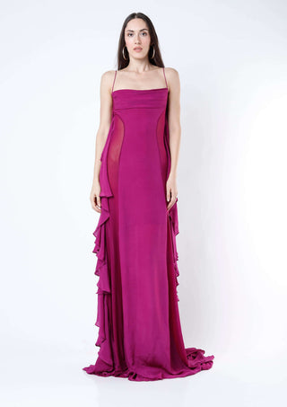 Deme By Gabriella-Magenta Fitted Gown-INDIASPOPUP.COM