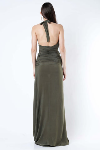 Deme By Gabriella-Green Cut Out Ring Gown-INDIASPOPUP.COM