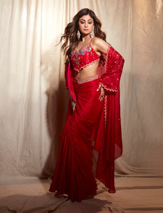 Surkh laal draped skirt and cape set