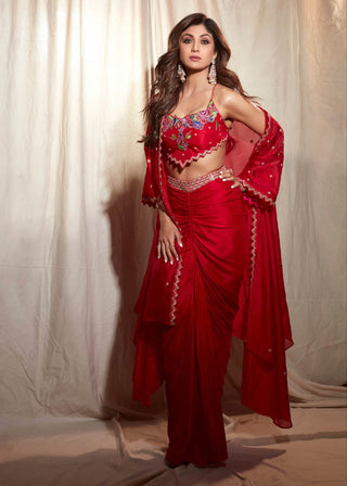 Surkh laal draped skirt and cape set