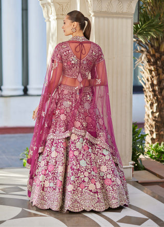 Osaa By Adarsh-Plum Organza Embroidered Lehenga Set-INDIASPOPUP.COM