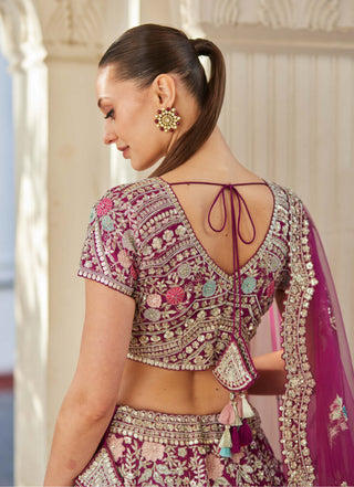 Osaa By Adarsh-Plum Organza Embroidered Lehenga Set-INDIASPOPUP.COM