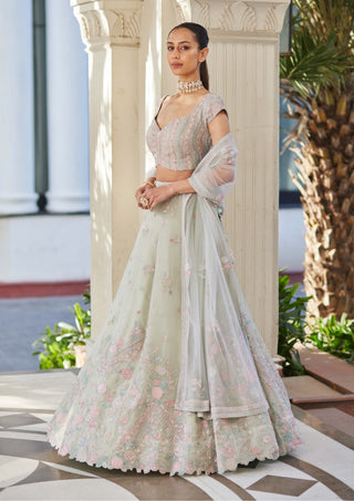 Osaa By Adarsh-Cucumber Green Embroidered Lehenga Set-INDIASPOPUP.COM