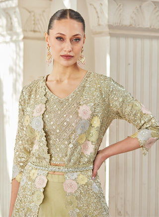 Osaa By Adarsh-Mist Green Embroidered Lehenga Jacket Set-INDIASPOPUP.COM