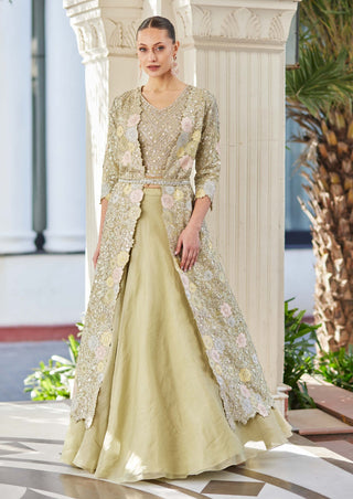 Osaa By Adarsh-Mist Green Embroidered Lehenga Jacket Set-INDIASPOPUP.COM