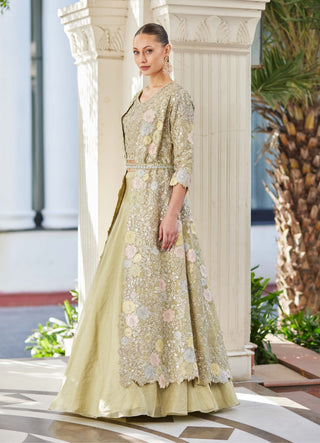 Osaa By Adarsh-Mist Green Embroidered Lehenga Jacket Set-INDIASPOPUP.COM