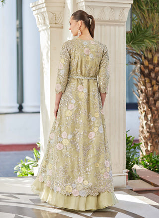 Osaa By Adarsh-Mist Green Embroidered Lehenga Jacket Set-INDIASPOPUP.COM