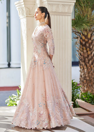 Osaa By Adarsh-Dusty Rose Embroidered Gown-INDIASPOPUP.COM