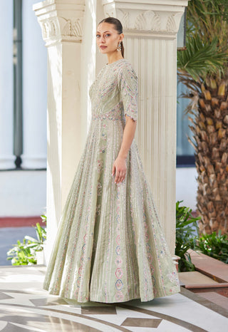 Osaa By Adarsh-Frost Blue Embroidered Gown-INDIASPOPUP.COM
