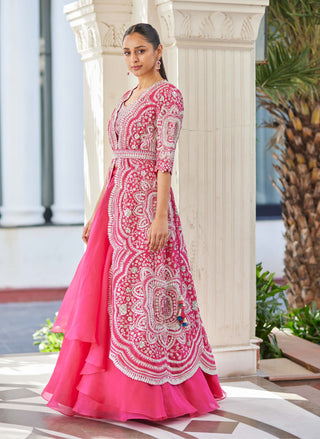 Osaa By Adarsh-Scarlet Embroidered Lehenga Jacket Set-INDIASPOPUP.COM