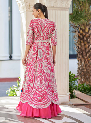 Osaa By Adarsh-Scarlet Embroidered Lehenga Jacket Set-INDIASPOPUP.COM