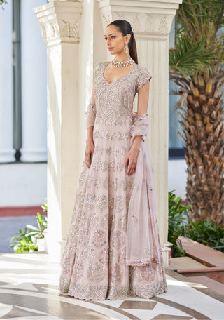 Osaa By Adarsh-Lavender Silk Embroidered Gown And Dupatta-INDIASPOPUP.COM