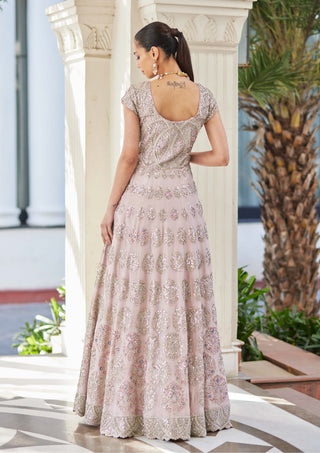 Osaa By Adarsh-Lavender Silk Embroidered Gown And Dupatta-INDIASPOPUP.COM
