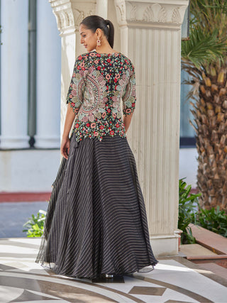 Osaa By Adarsh-Black Embroidered Jacket And Skirt-INDIASPOPUP.COM