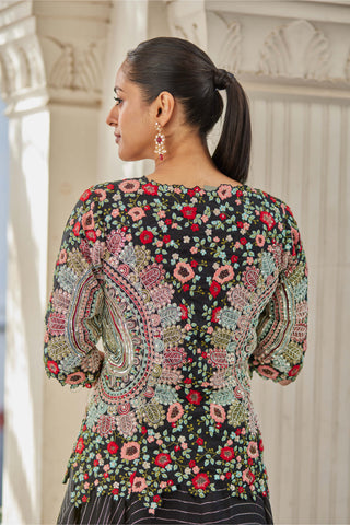 Osaa By Adarsh-Black Embroidered Jacket And Skirt-INDIASPOPUP.COM