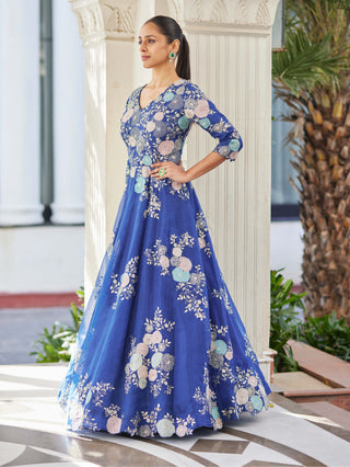 Osaa By Adarsh-Midnight Blue Embroidered Gown-INDIASPOPUP.COM