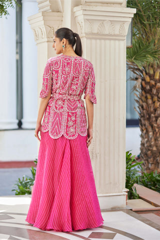 Osaa By Adarsh-Scarlet Embroidered Short Jacket And Skirt Set-INDIASPOPUP.COM